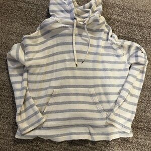Chaps Blue and White Striped Cowl Neck Sweater